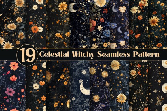 Celestial Floral Seamless Patterns for Creative Projects