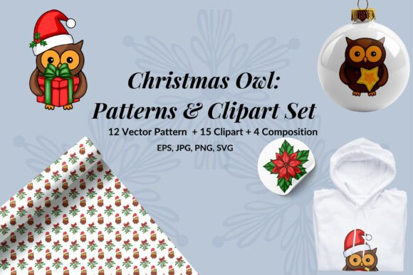 Christmas Owl Patterns Clipart