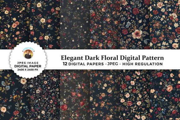 Elegant Dark Floral Digital Patterns: A Must-Have for Modern Craft and Design Projects