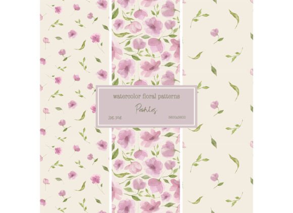 Peony Watercolor Seamless Patterns 3 PNG