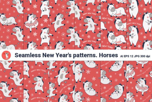 Seamless New Year's Patterns: Horses