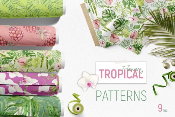 Tropical Watercolor Flowers. Patterns