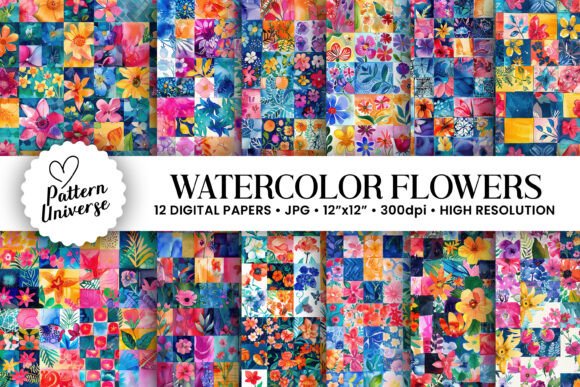 Watercolor Patchwork Floral Patterns: A Versatile Design Resource for Creative Projects