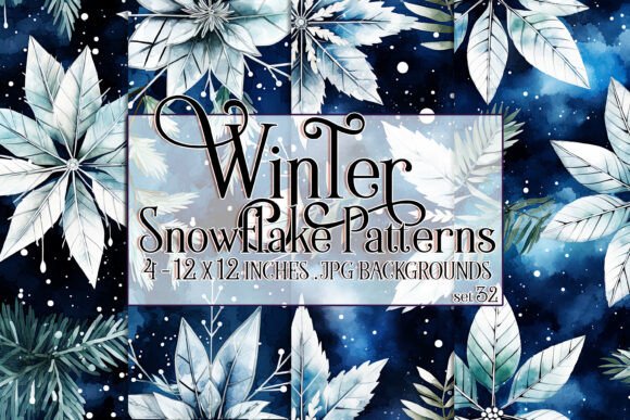 Watercolor Winter Snowflake Patterns 32