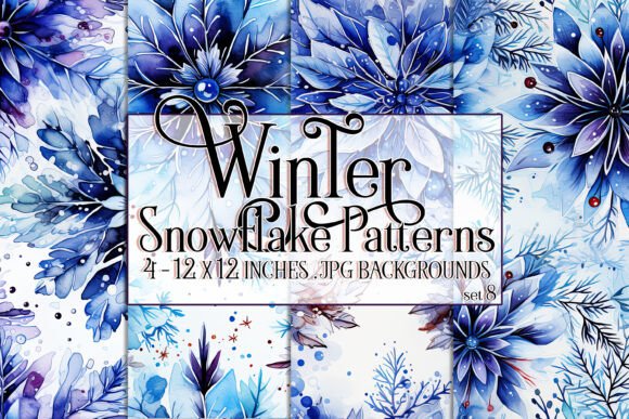 Watercolor Winter Snowflake Patterns 8