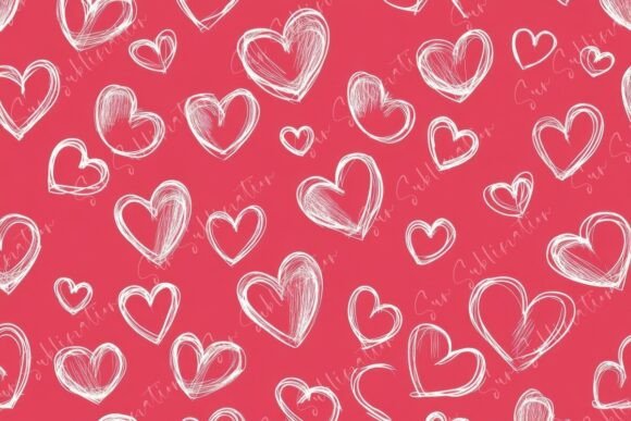 Whimsical Heart Patterns on a Vivid Red: A Creative Asset for Love and Design